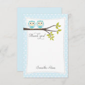 Twins Owls - Hartelijk dank (Blauw) Bedankkaart (Voorkant / Achterkant)