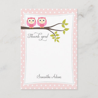 Twins Owls - Hartelijk dank (roze) Bedankkaart