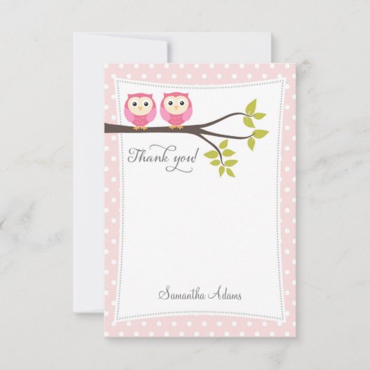 Twins Owls - Hartelijk dank (roze) Bedankkaart (Voorkant)