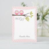 Twins Owls - Hartelijk dank (roze) Bedankkaart (Staand voorkant)