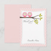 Twins Owls - Hartelijk dank (roze) Bedankkaart (Voorkant / Achterkant)