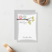 Twins Owls - Hartelijk dank voor uw kaart (grijs) Notitiekaartje (Voorkant / Achterkant in situ)