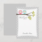 Twins Owls - Hartelijk dank voor uw kaart (grijs) Notitiekaartje (Voorkant / Achterkant)