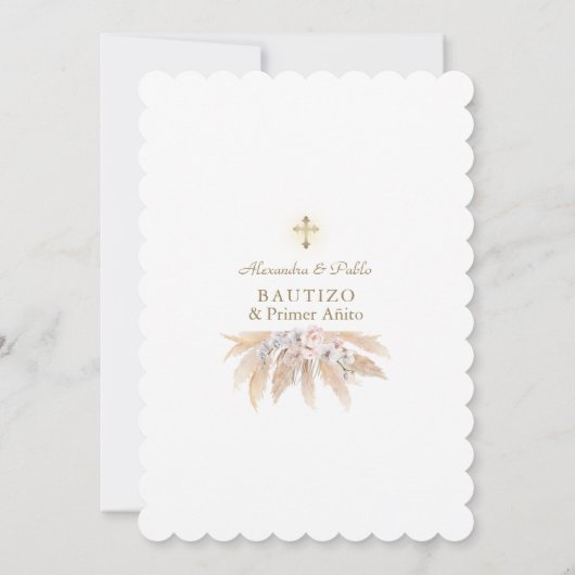 Twins Pampas Grass Floral Primer Añito Bautizo Kaart (Achterkant)