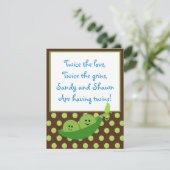 Twins Peas in a Pod Baby shower Invitation Kaart (Staand voorkant)