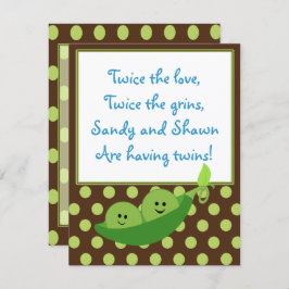 Twins Peas in a Pod Baby shower Invitation Kaart
