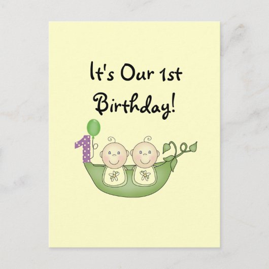 Twins Peas in a Pod First Birthday Briefkaart (Voorkant)