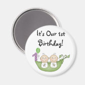 Twins Peas in a Pod First Birthday Magneet (Voorkant / Achterkant)