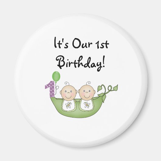 Twins Peas in a Pod First Birthday Magneet (Voorkant)