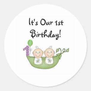Twins Peas in a Pod First Birthday Ronde Sticker
