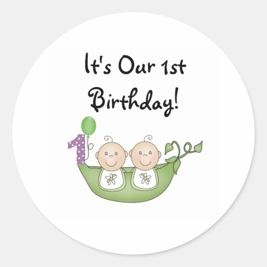 Twins Peas in a Pod First Birthday Ronde Sticker (Voorkant)