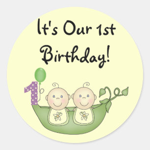 Twins Peas in a Pod First Birthday Ronde Sticker