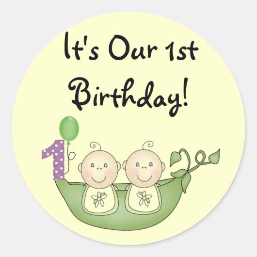 Twins Peas in a Pod First Birthday Ronde Sticker (Voorkant)
