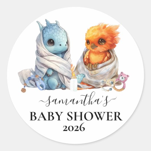 Twins Phoenix Dragon Fantasy Magisch Ronde Sticker (Voorkant)