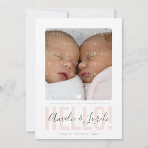 TWINS PHOTO BIRTH ANNOUNCEMENT hallo roze meisjes Aankondiging