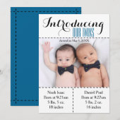 Twins Photo Birth Announcement Twin Boys Aankondiging (Voorkant / Achterkant)