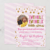 Twins Photo Twinkle Little Stars Birthday Invite Kaart (Voorkant / Achterkant)