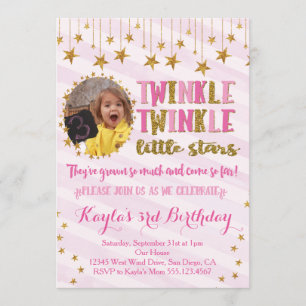 Twins Photo Twinkle Little Stars Birthday Invite Kaart