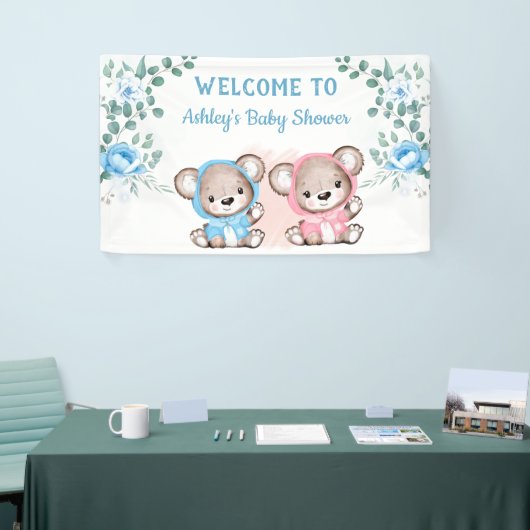 Twins Pink Blue Beer Floral Custom Baby shower Spandoek (Beurs)