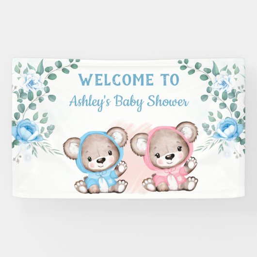 Twins Pink Blue Beer Floral Custom Baby shower Spandoek (Horizontaal)