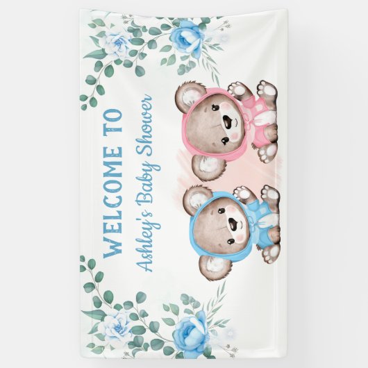 Twins Pink Blue Beer Floral Custom Baby shower Spandoek (Verticaal)