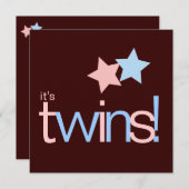 Twins Pink Blue Brown Baby shower Kaart (Voorkant / Achterkant)