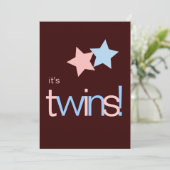 Twins Pink Blue Brown Baby shower Kaart (Staand voorkant)