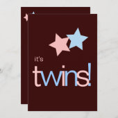Twins Pink Blue Brown Baby shower Kaart (Voorkant / Achterkant)