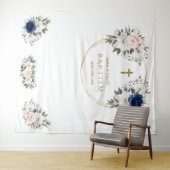 Twins Pink Blue Floral Baptism Gold Photo Prop Wandkleed (In Situ (horizontaal))