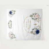 Twins Pink Blue Floral Baptism Gold Photo Prop Wandkleed (Voorkant (horizontaal))