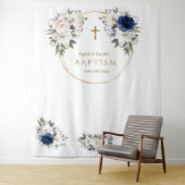 Twins Pink Blue Floral Baptism Gold Photo Prop Wandkleed (In situ)