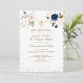 Twins Pink Blue Flowers Primer Añito Bautizo Kaart (Staand voorkant)