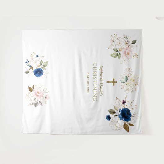 Twins Pink Blush Floral Christening Photo Prop Wandkleed (Voorkant (horizontaal))