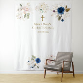 Twins Pink Blush Floral Christening Photo Prop Wandkleed (In situ)