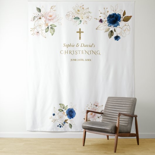 Twins Pink Blush Floral Christening Photo Prop Wandkleed (In situ)