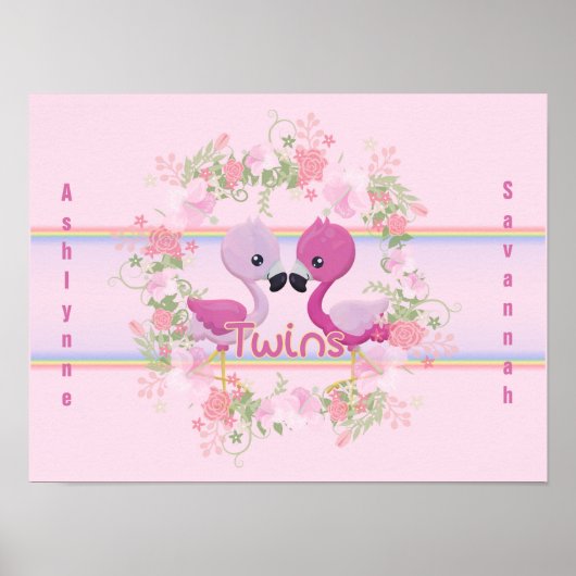 Twins Pink Flamingo Baby shower gepersonaliseerd Poster (Voorkant)