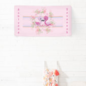 Twins Pink Flamingo Baby shower gepersonaliseerd Spandoek (Insitu)
