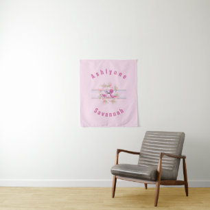 Twins Pink Flamingo Baby shower gepersonaliseerd Wandkleed
