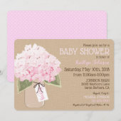 Twins Pink Hydrangea Mason Jar Rustic Baby shower Kaart (Voorkant / Achterkant)