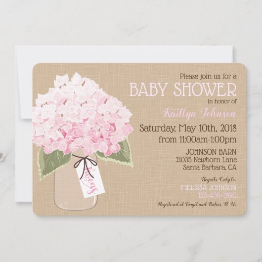 Twins Pink Hydrangea Mason Jar Rustic Baby shower Kaart (Voorkant)