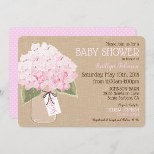 Twins Pink Hydrangea Mason Jar Rustic Baby shower Kaart