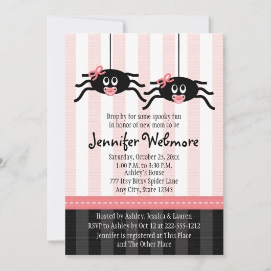 Twins Pink Spider Baby Shower-uitvindingen Kaart (Voorkant)