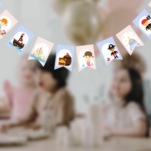 Twins Pirate Mermaids roze blauw meisje verjaardag Vlaggetjes