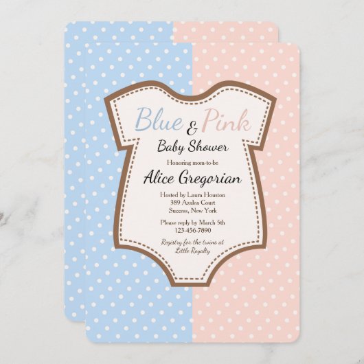 Twins Polkadot Baby shower uitnodiging (Voorkant / Achterkant)