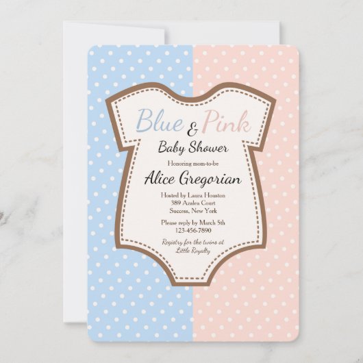 Twins Polkadot Baby shower uitnodiging (Voorkant)