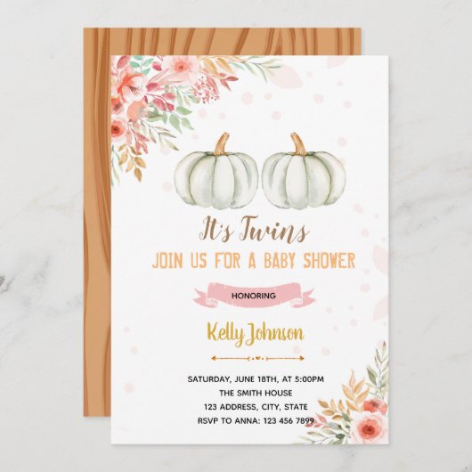 Twins pompoen douche uitnodiging (Voorkant / Achterkant)