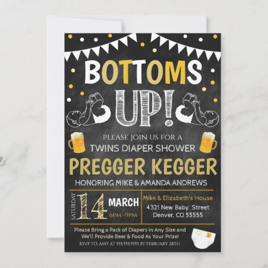 Twins Pregger Kegger Baby shower Invitation Kaart (Voorkant)