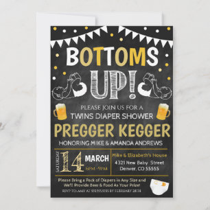 Twins Pregger Kegger Baby shower Invitation Kaart