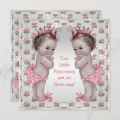 Twins Princess Rozen Silver Baby shower Kaart (Voorkant / Achterkant)