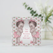 Twins Princess Rozen Silver Baby shower Kaart (Staand voorkant)
